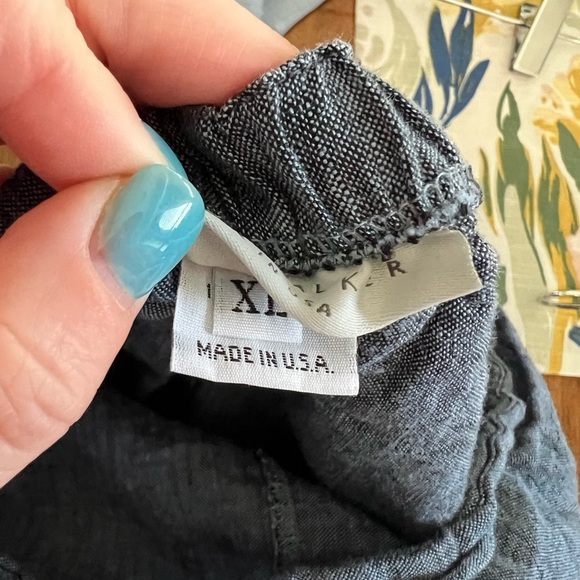 Bryn Walker Denim Linen Pants Cropped Wide Leg Pull On Trouser Lagenlook - Picture 4 of 4